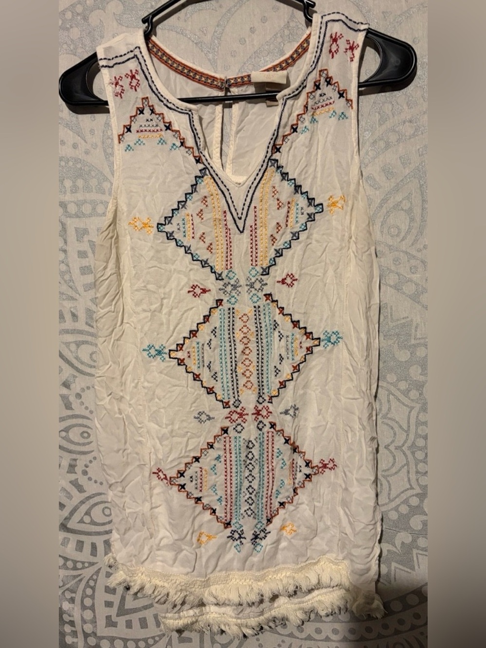 🌸 Knox Rose Embroidered Boho Fringe Tank Top | Medium 🌸